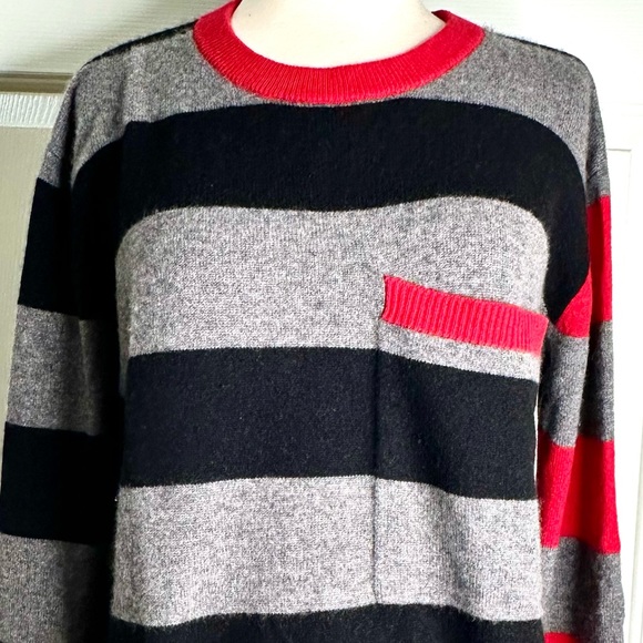 Zadig & Voltaire 💯 Cashmere Stripe Crew Sweater Colors Red Black Gray Si… - Picture 2 of 12